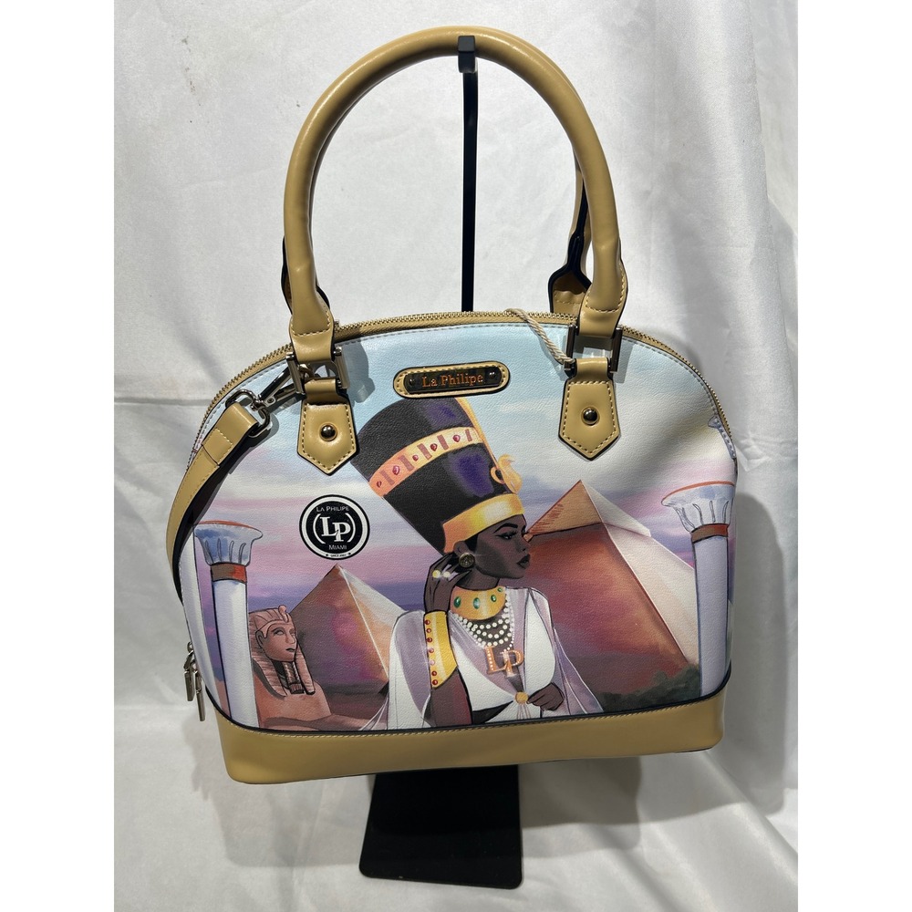 La Philipe Miami Nefertiti Egyptian Pyramid Satchel Handbag Tan Crossbody NEW